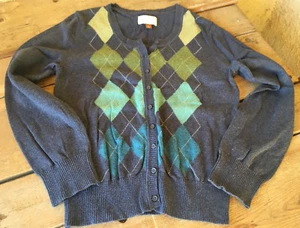 Sonoma Life Style Argyle Cardigan Medium M Cotton Navy Green Aqua Blue Womens - Picture 1 of 7