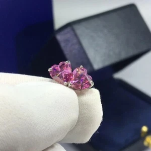 Women's Stud Earring 14K White Gold Plated 2Ct Heart Lab Created Pink Sapphire - Picture 1 of 6