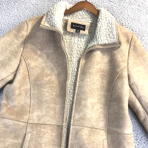 Braetan Womens Jacket Medium Coat Tan Khacki Sherpa Lined Faux Suede w Pockets - Picture 1 of 13