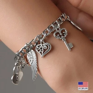 Fashion Women Bracelet Jewelry Chain Elephant Love Heart Feather Key 1882 - Picture 1 of 2