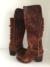 Freebird by Steven Coal Women Tall Lace-Up Boots Distressed Leather Round Toe 7