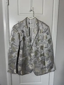 UNINUKOO Suit Jacket for Men Size 42 Gray and Sliver Embroidered Floral Blazer - Picture 1 of 2