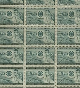 4H Club 1950's US 1950's Commemorative Postage Stamp Sheet MNH Scott 1005. - Picture 1 of 2