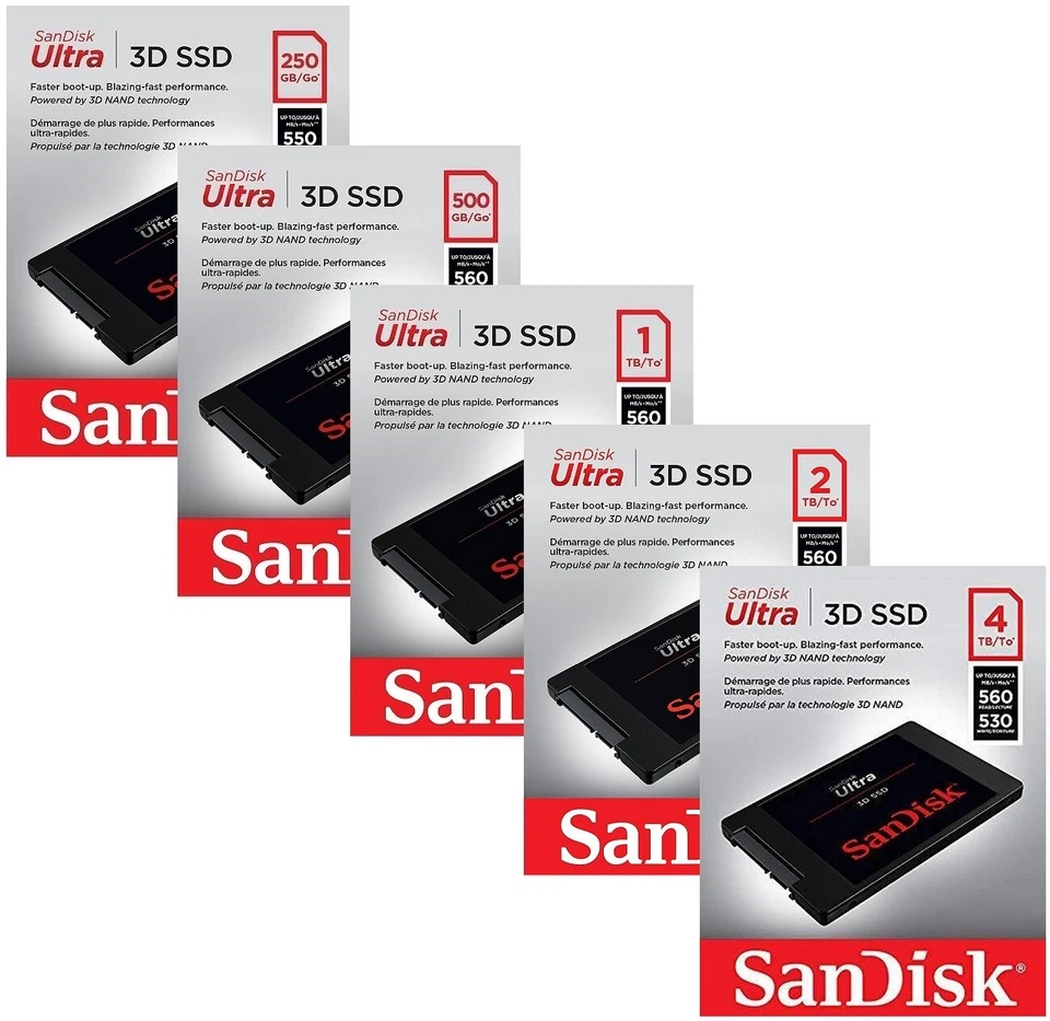 SanDisk SSD Ultra 3D 250GB 500GB 1TB 2TB 4TB SATA III 3D NAND 2.5" Internal LOT - Image 1 of 4