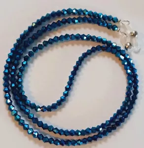 EYEGLASS CHAIN 27" METALLIC BLUE Beaded Holder Strap Reading Glasses iCandy - Picture 1 of 3