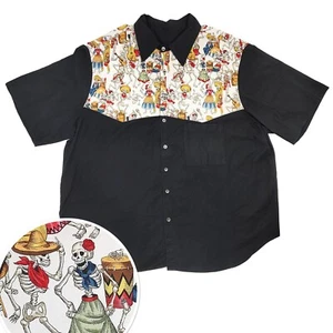 New Vintage Western Short Sleeve Shirt Dia Muertos Skeletons Skull Day Dead 4XL - Picture 1 of 9