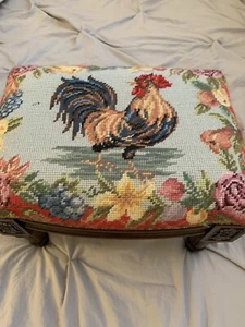 French Louis XVI StyleNeedlepoint Decorator Stool Rooster & FLoral Pattern   - Picture 1 of 24
