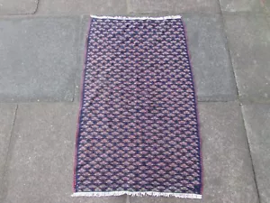 Fine Vintage Traditional Hand Made Oriental Wool Blue Small Kilim 100x70cm - Picture 1 of 10