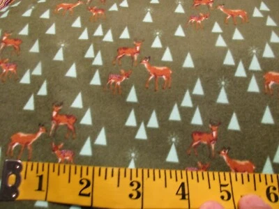 1 Fat Quarter New Cotton FLANNEL Fabric Tula Pink Road Trip Deer Trees on Green - Image 1 of 2