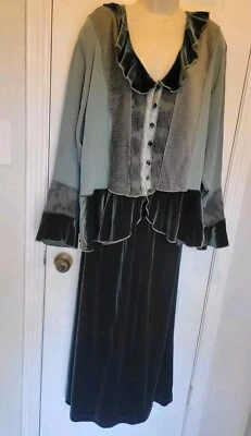 Spencer Alexis Evenings Mujer Terciopelo Verde Dos Piezas Maxi Falda Conjunto Talla 1X Foto 1 de 4