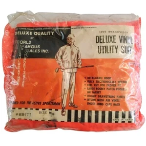 Vtg 1950s De Luxe Men's Vinyl Utility Rain Suit Heavy Weight Button Front Medium - Picture 1 of 9