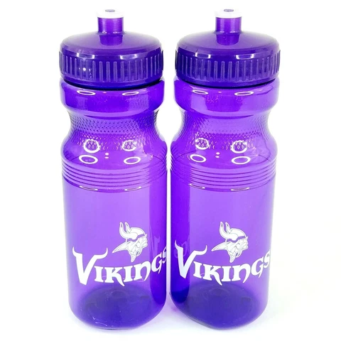Pair Minnesota Vikings 24 oz. Purple Poly Clear Fitness Water Bottle NFL NFC New Cover