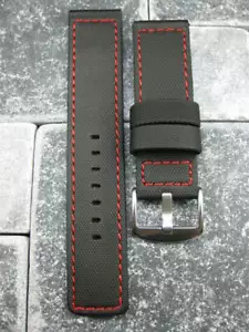 Neu 22mm PVC Kautschuk Band Schwarz Taucher Uhrenarmband Maratac Elite Rot für Omega - Bild 1 von 6
