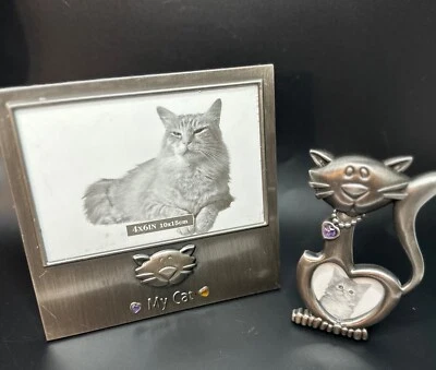Juego de 2 marcos de fotos de gatito de peltre con gemas Foto 1 de 4