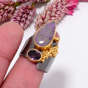 Variscite In Purpurite, Purple Amethyst 925 Sterling Silver Ring s.9 Sku55 - Picture 1 of 2