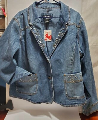 Sqeeze Jeans Brand, Fashion Bug Denim Jacket, Women's Size 22/24, Studded Detail - Image 1 of 4