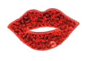 RED SEQUIN LIPS Iron On Patch - Picture 1 of 1