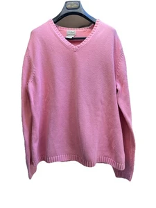 L.L. Bean 100% Cotton V-Neck Sweater Pink Size Large - Picture 1 of 3