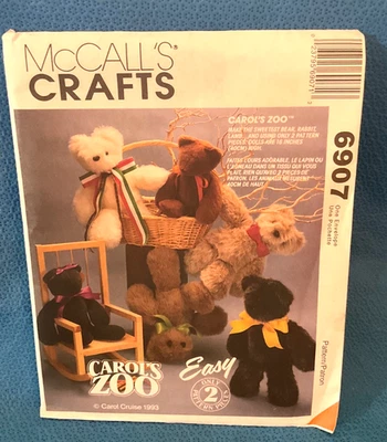 McCalls Pattern 16 Inch Plush Bear Rabbit Lamb 6907 MAP - Image 1 of 3