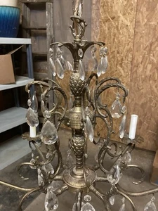 Vintage Spanish Pineapple Brass Crystal Ornate Chandelier - Picture 1 of 5