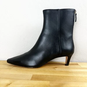 J Crew Stevie Ankle Boots Black Leather Pointed Toe Kitten Heel Bootie Size 10 - Picture 1 of 14