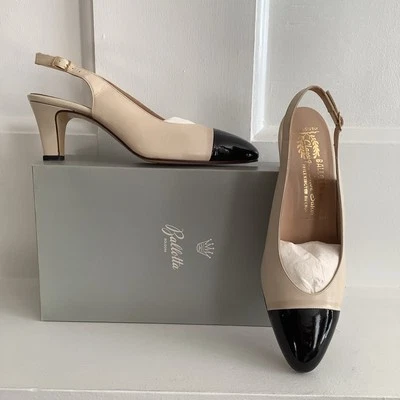 Ballotta Italy 2 色灰褐色儿童和黑色 Pat 皮革吊带浅口鞋 7B 码 — 第 1/4 张图片