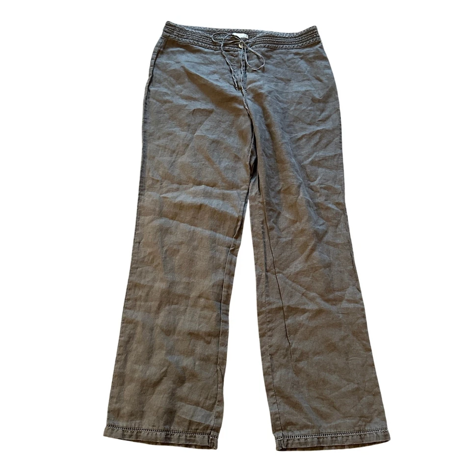 Pantalones Marrón Mezcla Lino Pierna Recta Borde Decorativo Talla 12 Lagenlook Lagom Alt Foto 1 de 4