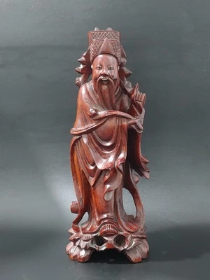 Antigua estatua china de Wenquxing tallada a mano laca Qing de palo de rosa 清代挂漆花梨木雕文曲星像 Foto 1 de 4