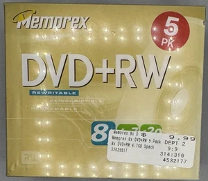 MEMOREX DVD+RW, 8x 4.7 GB 120 min, 5 pack, Standard Jewel Case, New Sealed  - Picture 1 of 2