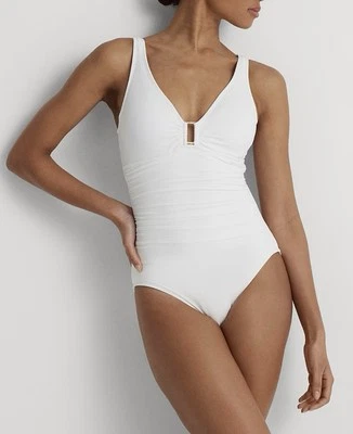 NWT $145 Lauren Ralph Lauren Ring Over The Shoulder One Piece White Swimsuit 4 - Image 1 of 4