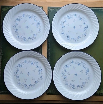 Lote De Colección De 4 Platos De Cena Corelle by Corning 10 1/4" Borde Remolino Flor Azul Blanco Foto 1 de 4