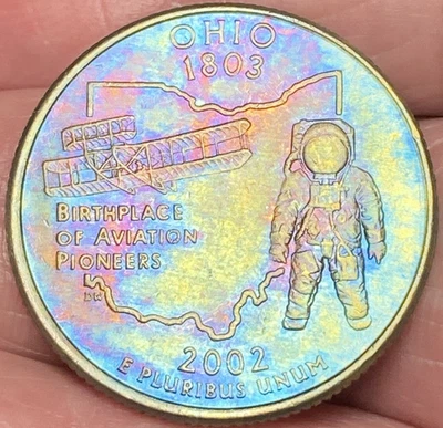 2002-D Ohio State Quarter Beautiful Lustrous Rainbow Toned Coin  #33 - Image 1 of 4