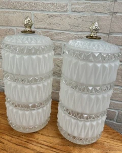 Vintage 2 globi Swag Art Deco Hollywood Regency vetro smerigliato e trasparente - Foto 1 di 5