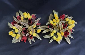 Set 2 Anelli Fiore Candela Rotonda 6,5” Vintage Plastica Giallo e Rosso - Foto 1 di 10