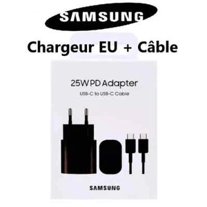 25W SAMSUNG Original Chargeur Rapide 25W NOIR USB Type C Galaxy S24 S23 S22 A15 - Picture 1 of 8