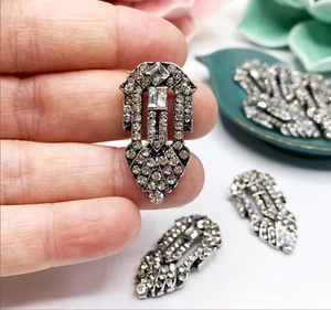 Art Deco Silver Crystal Embellished Pendant DIY findings vintage geometric charm - Bild 1 von 5