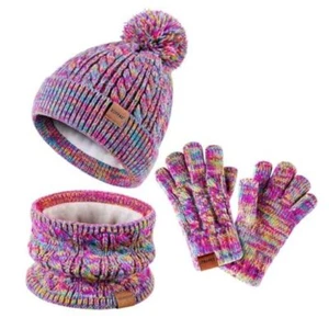 Kids Winter Hat Gloves Scarf Set,Girls Toddler Children 2-8 Years Rainbow Mix - Picture 1 of 7