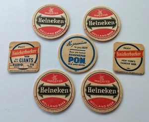 Menge 7 Vintage dicke Karton Untersetzer Heineken, Knickerbocker und Feigenspan. - Bild 1 von 1