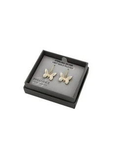 Brilliance Fine JEWELRY Sterling Silver + 14k GOLD PLATED  Butterfly  Ear Rings - Picture 1 of 5