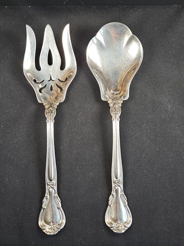 GORHAM CHANTILLY Sterling Silver  Salad Serving Set FORK/Spoon - 8.75" Cover