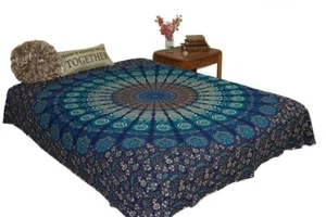 AamiraA Hippie Blue Mustard Mandala Tapestry Bohemian Wall Hanging Throw Dorm - Picture 1 of 12