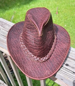 Cappello DW (Dollywood) in pelle marrone Country Western XL fascia intrecciata - Foto 1 di 9
