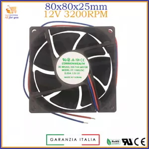 Ventola di raffreddamento 12V volt 80x80 pc 80mm assiale su bronzine 2 pin fili - Imagen 1 de 1