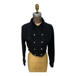 Vintage Ralph Lauren Black Denim Short Jacket W/ Velvet Collar Size 10 - Picture 1 of 8