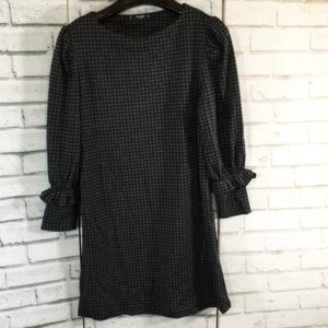 Vestido Mango Vaina Negra Diente de Sabueso a Cheque Negro y Gris Mujer Talla Pequeña - Imagen 1 de 8