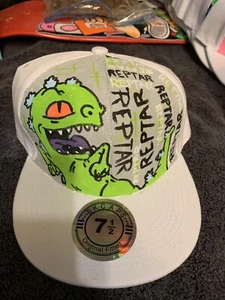 Fitted 7 1/2 Hand  Painted  Graffiti Art Hat Hip Hop Shortiez Ink Reptar Dino - Picture 1 of 1