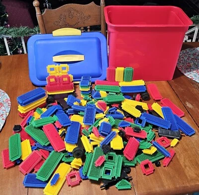 Vintage Lot of Bristle Blocks Over 250 Pieces Along With Storage Tote - Image 1 of 4
