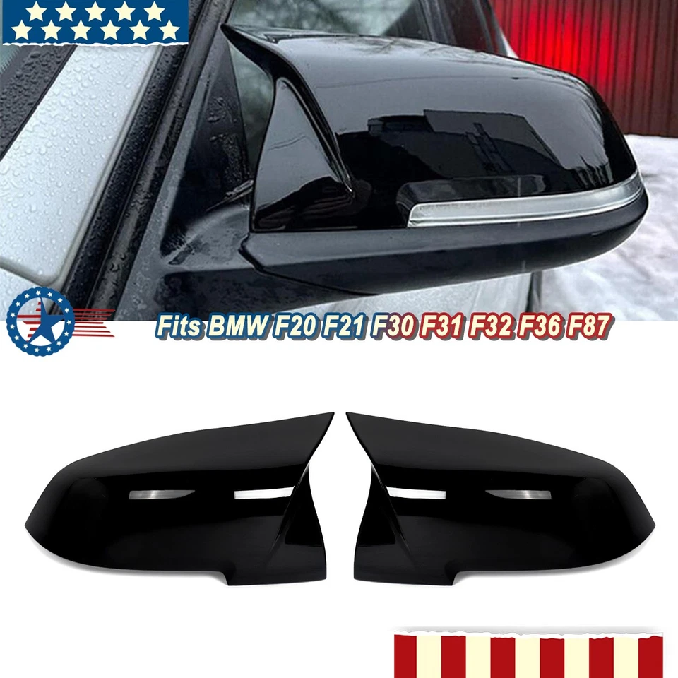 2x Gloss Black Side Rearview Mirror Cover Cap For BMW 3 Series F30 F31 320i 328i - Изображение 1 из 4