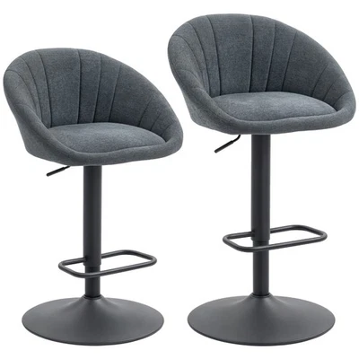 Bar Stools Set Adjustable Swivel Upholstered Counter Chairs Footrest Steel Grey - Image 1 of 4