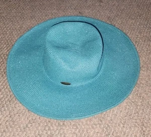 Womens Ligth Blue Teal Cappelli Straworld Hat Wide Brim Woven Summer Garden - Picture 1 of 8